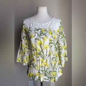 Anthropologie HD In Paris Early Daffodils Blouse Top White/Golden Yellow Size 8